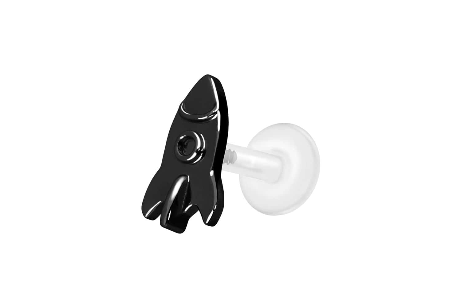 PTFE Labret Piercing mit Innengewinde + Titan-Aufsatz RAKETE